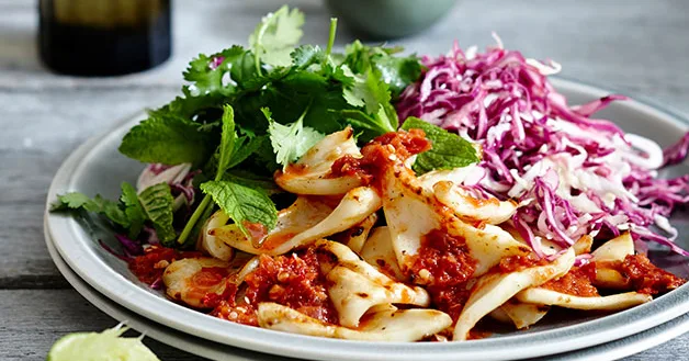 Calamari with Sambal and Cabbage Salad Recipe