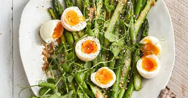 Asparagus and eggs recipe with miso dressing | Gourmet Traveller