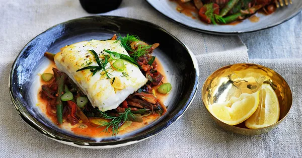 Barramundi with Braised Beans, Dill and Mint Recipe