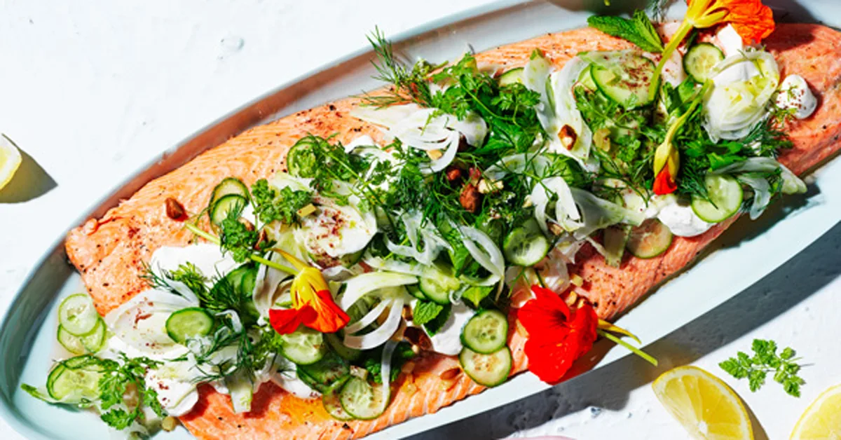 Roast Ocean Trout with Cucumber and Preserved Lemon Salad