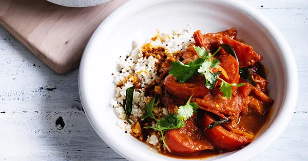 Summer tomato curry with cauliflower rice recipe | Gourmet Traveller