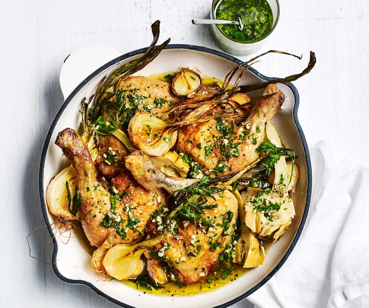 Pan-Roast Chicken with Artichokes and Salad Onion