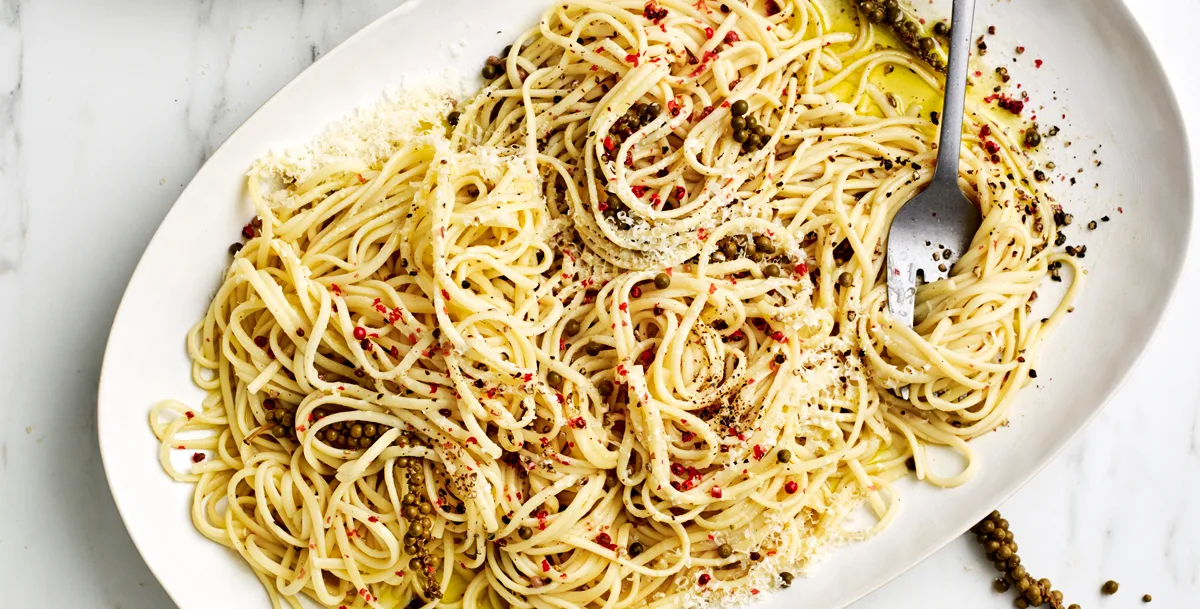 Mixed pepper cacio e pepe recipe | Gourmet Traveller