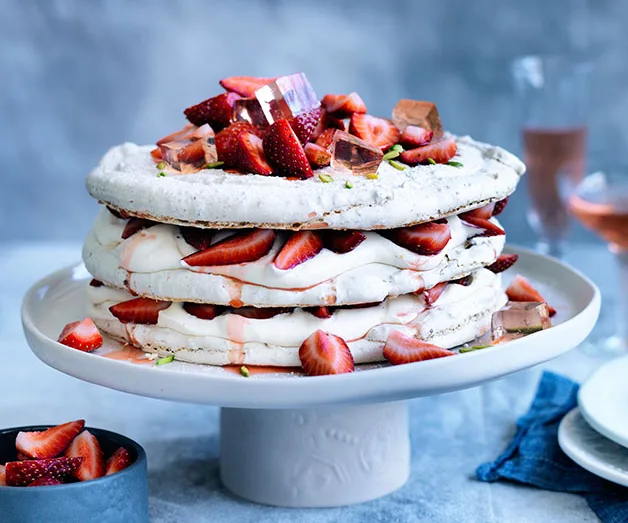 Pistachio and strawberry vacherin