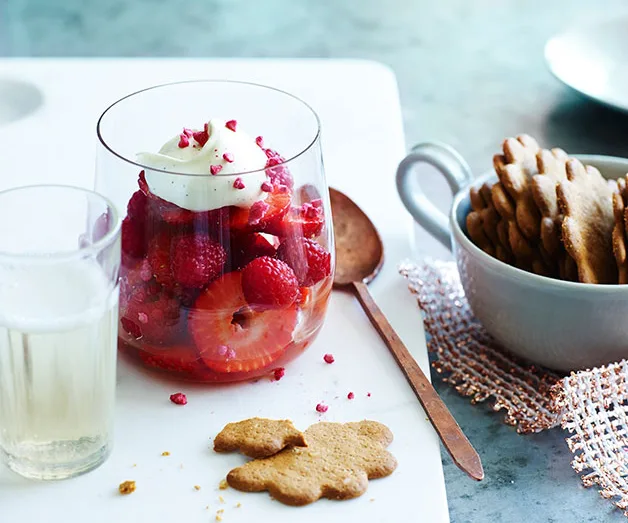Strawberries in Champagne with crème Chantilly