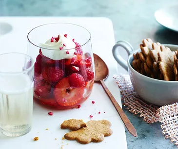 Strawberries in Champagne with crème Chantilly