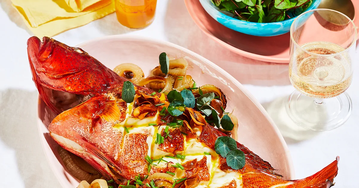 Coral Trout With Saffron, Sherry-Roasted Onions Recipe