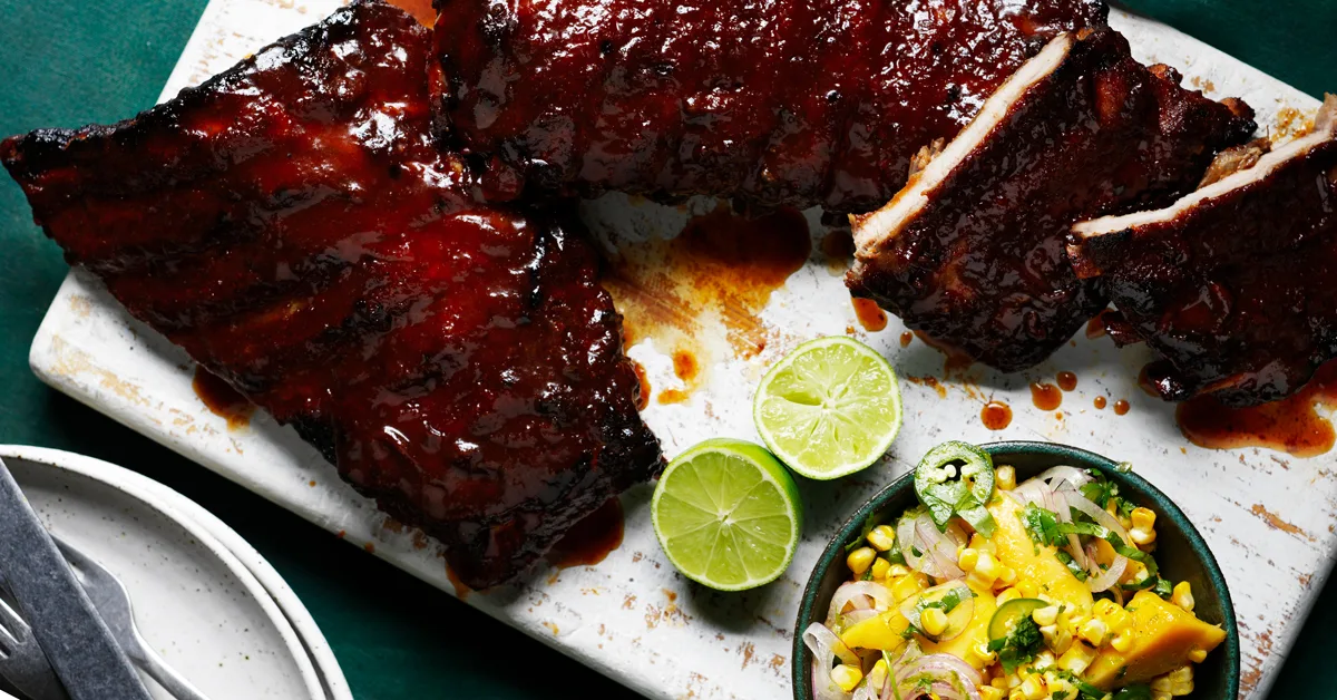 Sticky Pork Ribs with Mango & Jalapeño Salsa Recipe