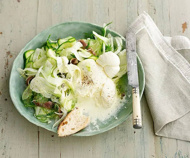 Shaved zucchini, fennel and mint salad with burrata