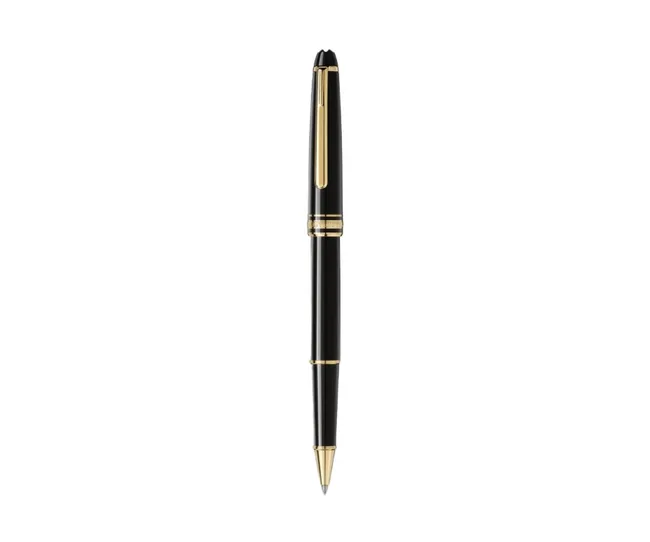 Black and gold pen with a sleek, classic design on a white background.