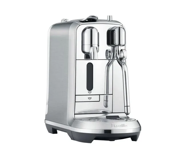 Breville espresso machine with a sleek stainless steel design and modern features.