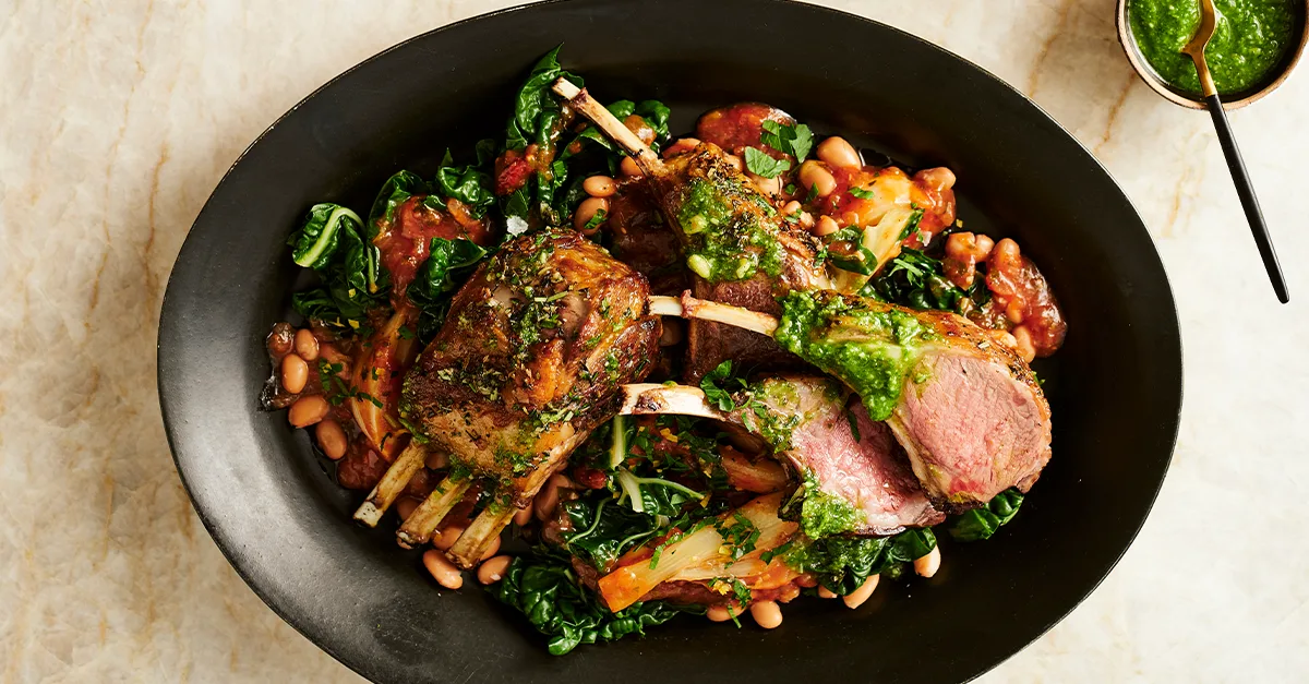Roast Lamb Rack and Braised Silverbeet Recipe