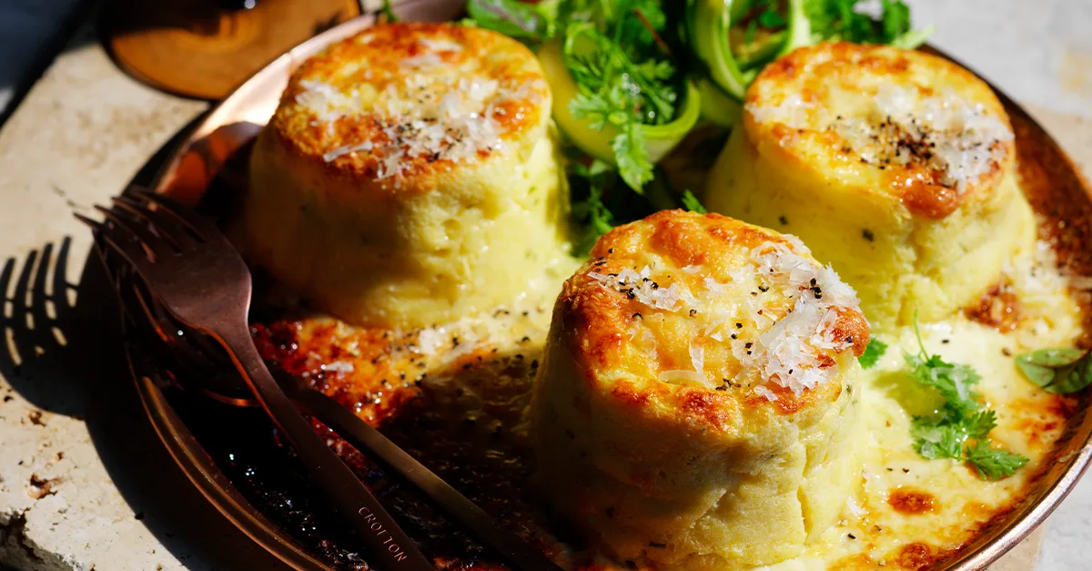 Twice-Baked Goat’s Cheese Soufflé with Manchego