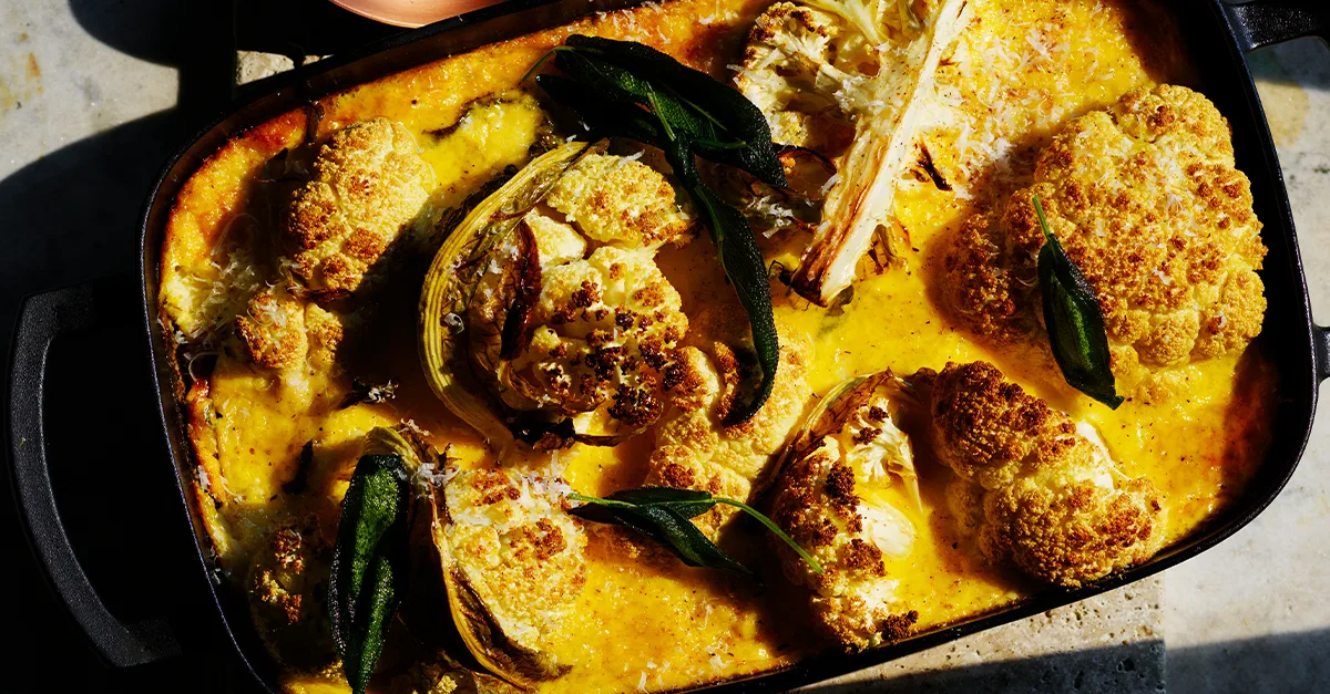 Baked cauliflower recipe with cheese custard | Gourmet Traveller