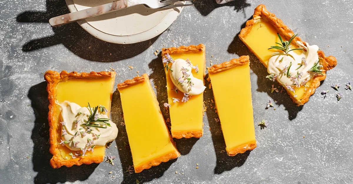 Lemon tart with rosemary recipe | Gourmet Traveller