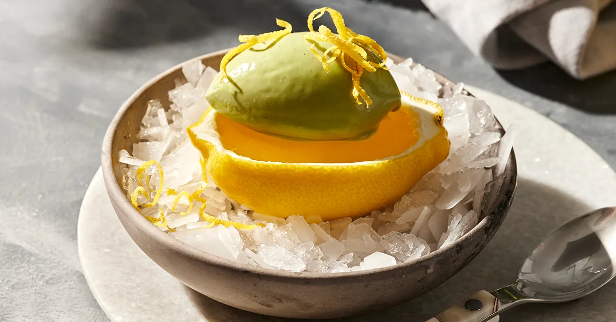 Lemon jellies with sorrel-yoghurt sorbet | Gourmet Traveller