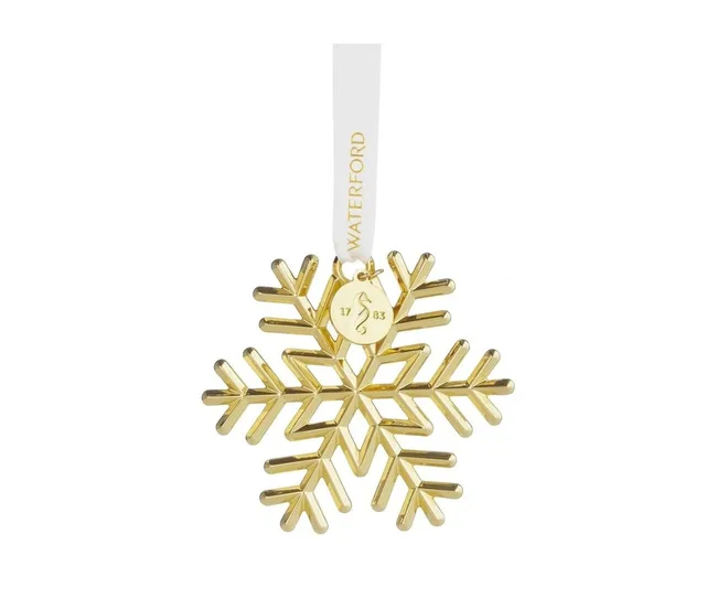 Gold snowflake ornament with "Waterford" ribbon and "1783" charm.
