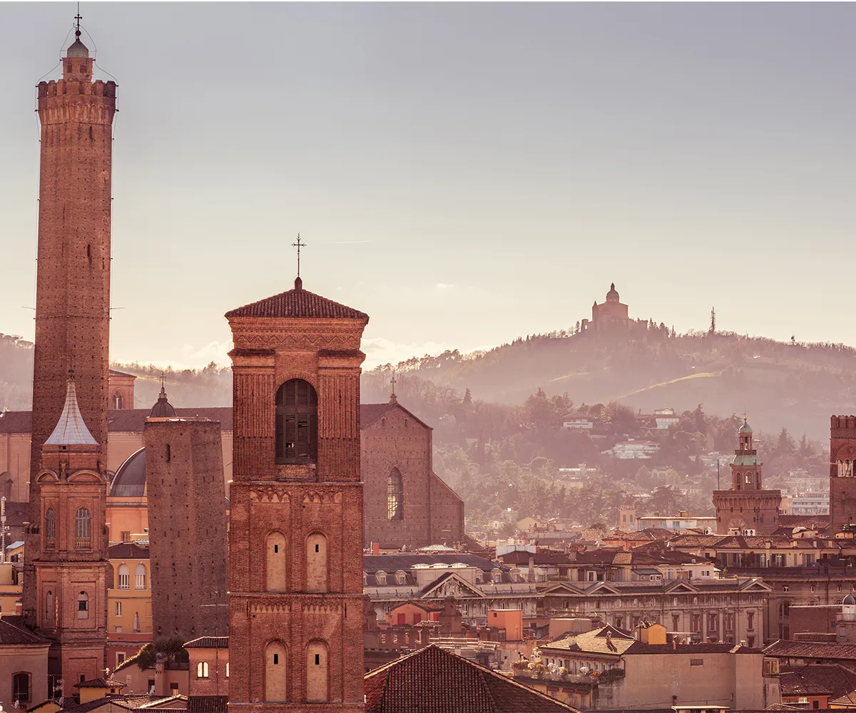 A view of the red brick buildings of Emilia Romagna