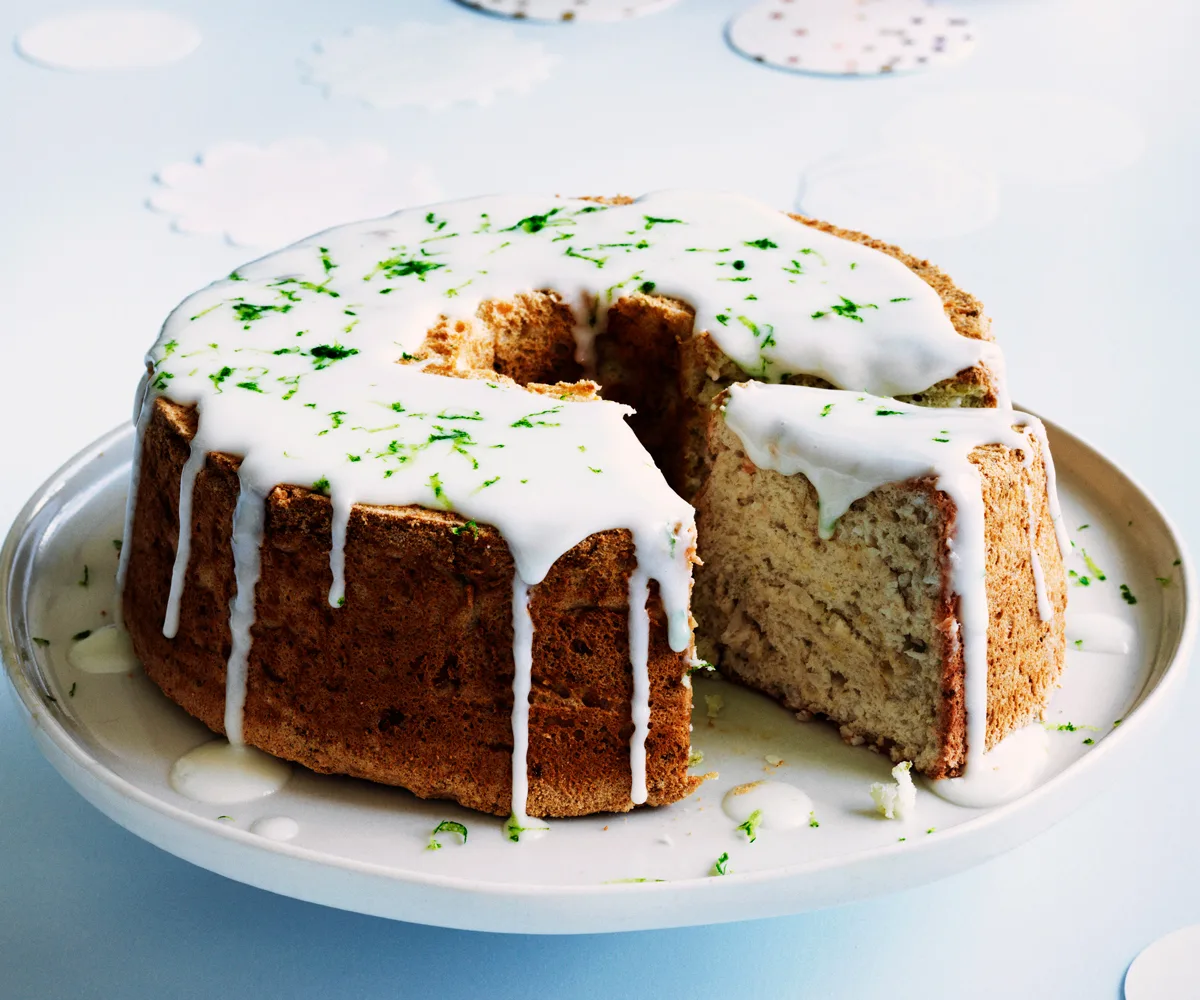 Best lime recipes and recipes with limes. Photo of lime and coconut angel food cake.