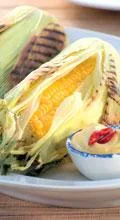 Barbecue corn with avocado sauce