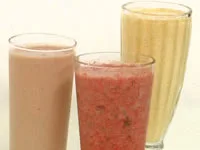 Breakfast plum and banana frappe (left)