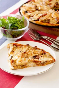 Chicken, bacon and mushroom pizza