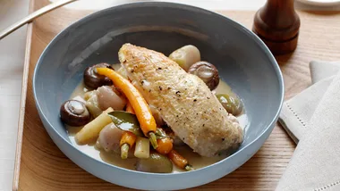Chicken pot roast with mustard cream sauce