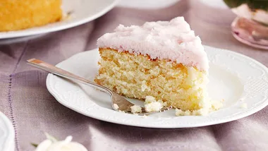 Moist coconut cake with coconut ice frosting
