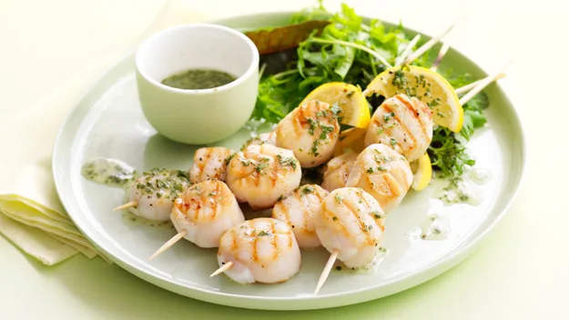 Lemon tarragon scallop skewers