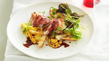 Chicken and prosciutto with fresh creamed corn