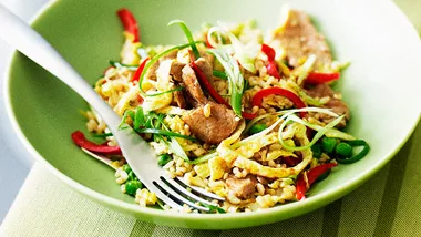 Curried fried rice with pork and wom bok