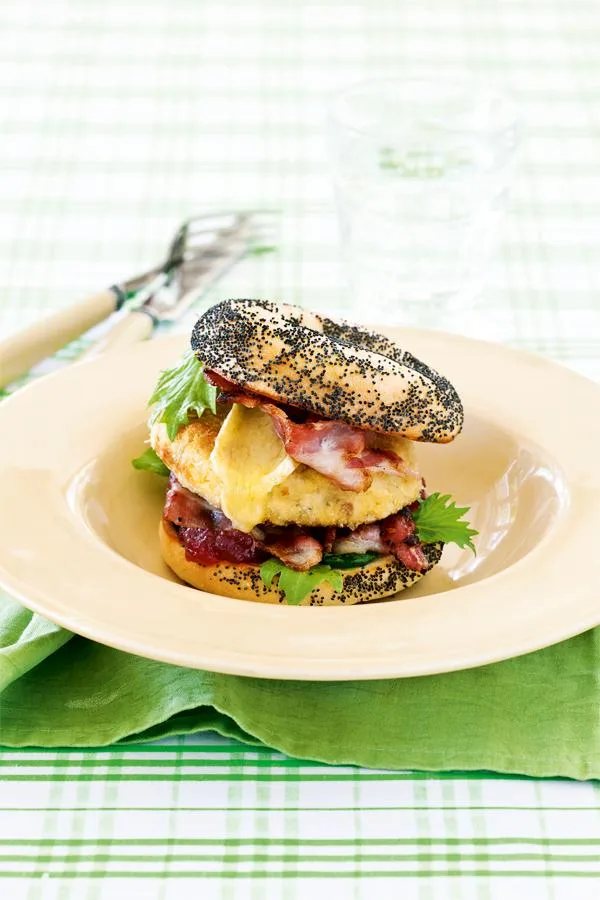 Chicken, bacon, cranberry & brie burger
