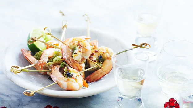 Fresh lemongrass prawn skewers with lime recipe