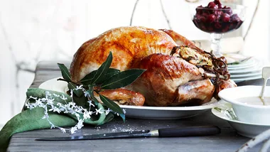 Roast turkey with roast almond stuffing