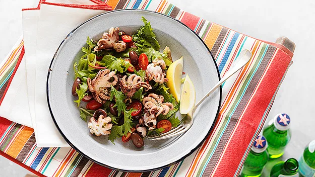 Warm octopus and olive salad