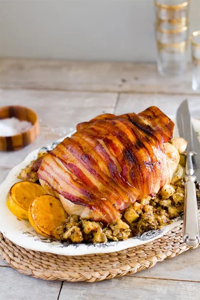 Smoked bacon roast chicken