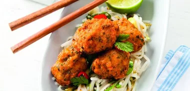 Thai prawn fish cakes with lime rice noodles