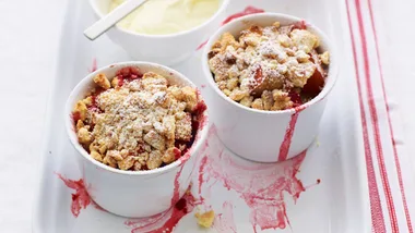 Apple and raspberry crumbles