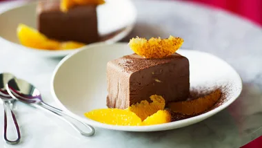 Chocolate parfait with orange salad