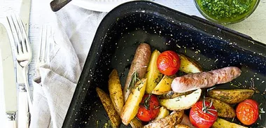 Sausage bake with pesto