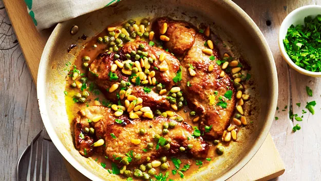 Veal with lemon caper butter