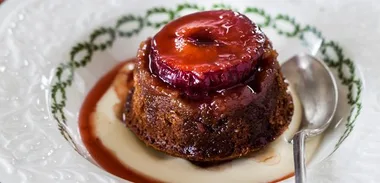 Fresh plum and ginger puddings