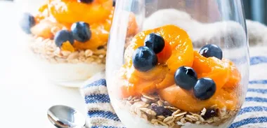 Yoghurt and fresh apricot breakfast parfait