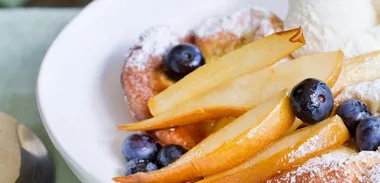 Sweet Yorkshire pudding and caramelised pears