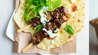Pork souvlaki with flatbread