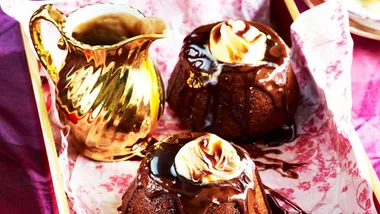 Chocolate crowned sticky-date cakes