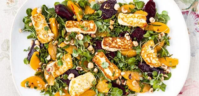 Matakana salad with orange, beetroot and haloumi