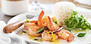 Seared honey & lemon prawns