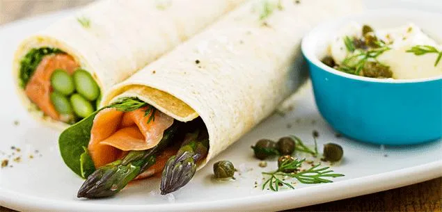 Salmon and asparagus lunch wraps
