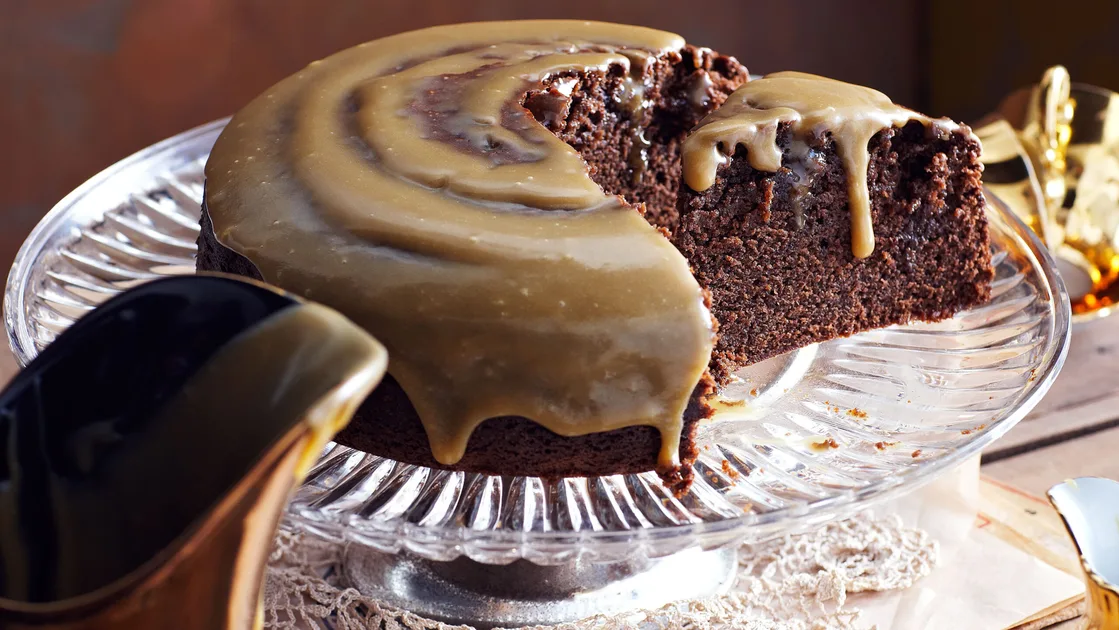 Golden syrup chocolate cake with fudge icing